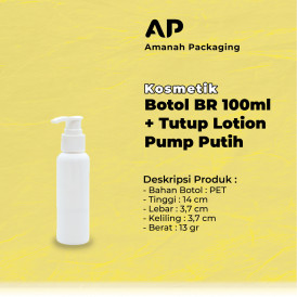 Botol BR Putih 100ml + Tutup Lotion Pump