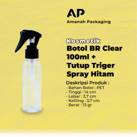 Botol BR Clear 100ml + Tutup Triger Spray Hitam