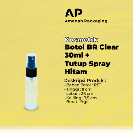 Botol BR Clear 30ml + Tutup Spray Hitam