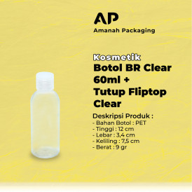 Botol BR Clear 60ml + Tutup Fliptop Clear