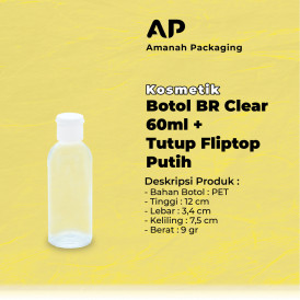 Botol BR Clear 60ml + Tutup Fliptop Putih