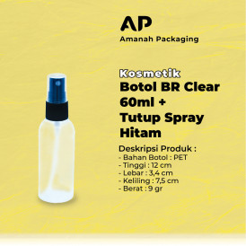 Botol BR Clear 60ml + Tutup Spray Hitam