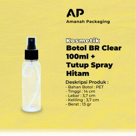 Botol BR Clear 100ml + Tutup Spray Hitam